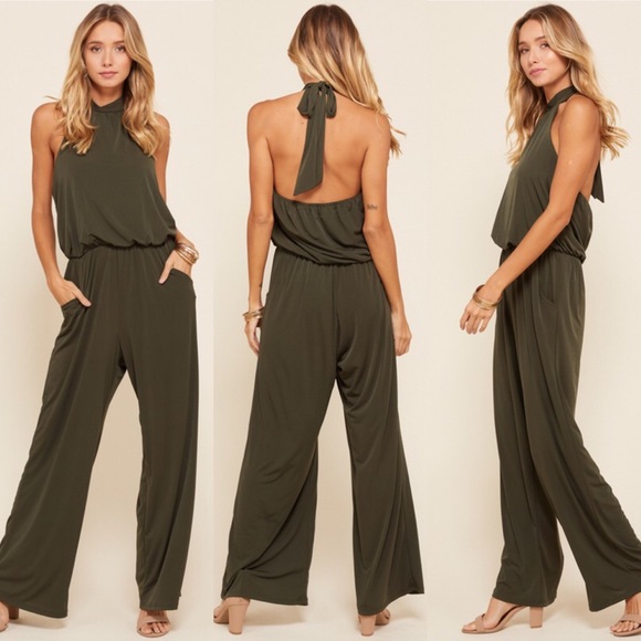 Pants - ‘NETHRA’ Halter Jumpsuit | Olive